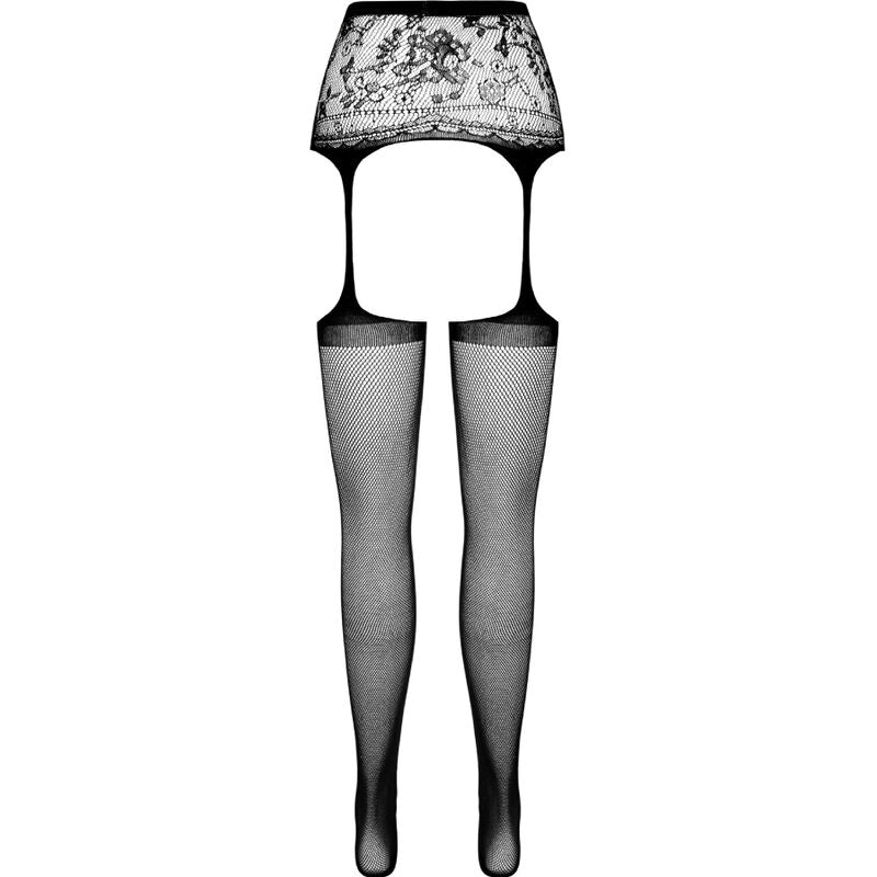 Passion S028 Black Tights With Garter One Size | Niks.fi verkkokauppa