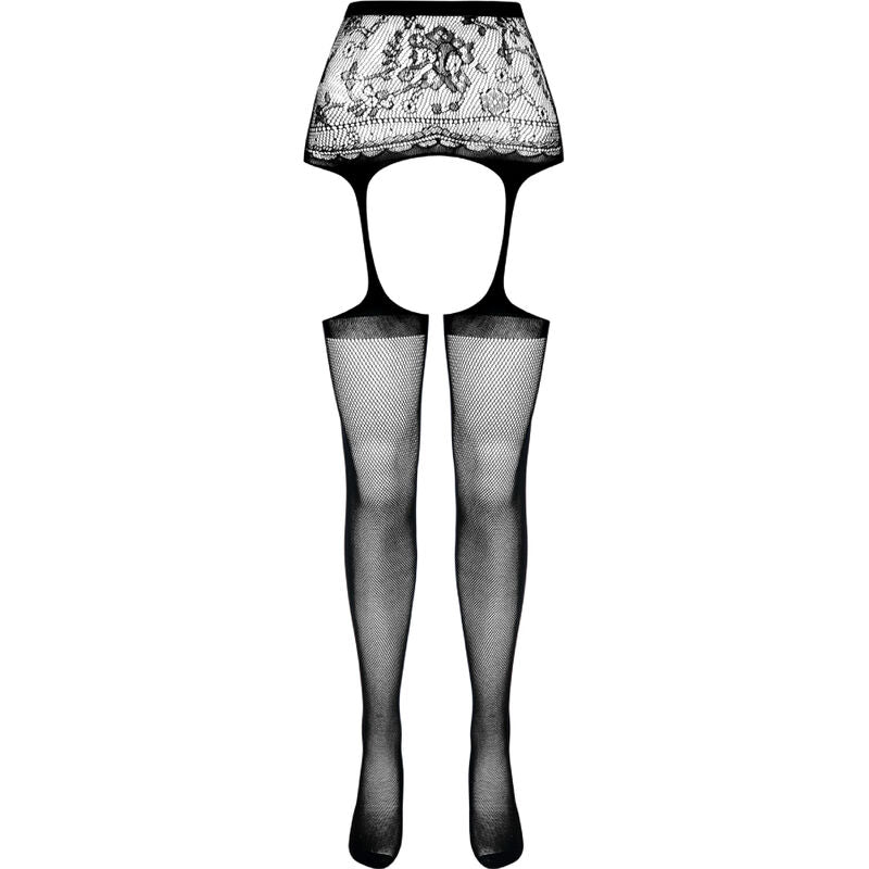 Passion S028 Black Tights With Garter One Size | Niks.fi verkkokauppa