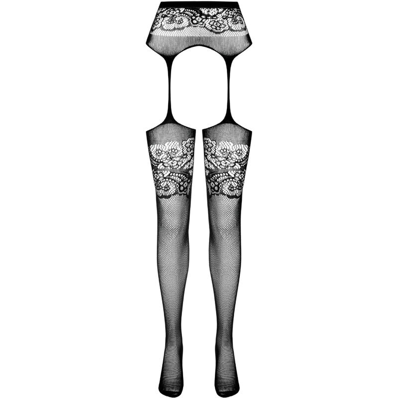 Passion S029 Black Tights With Garter One Size | Niks.fi verkkokauppa