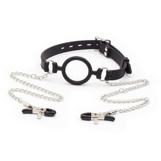 Ohmama Fetish Ring Gag With Chains And Nipple Clamps | Niks.fi verkkokauppa