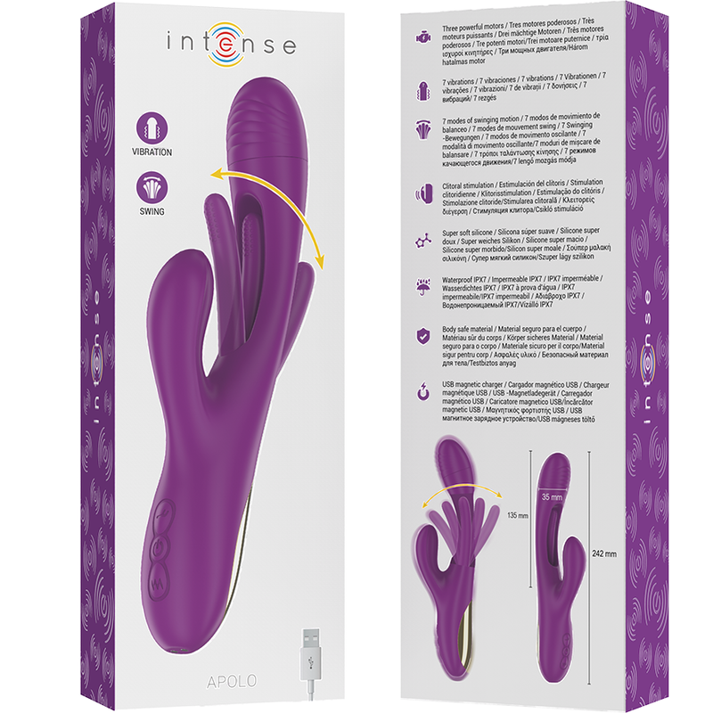 Intense Apolo Rechargeable Multifunction Vibrator 7 Vibrations With Swinging Motion Purple | Niks.fi verkkokauppa