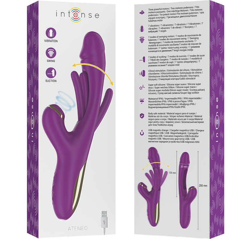 Intense Ateneo Rechargeable Multifunction Vibrator 7 Vibrations With Swinging Motion And Sucking Purple | Niks.fi verkkokauppa