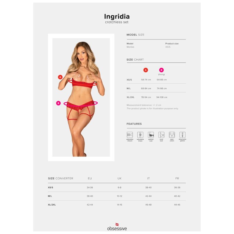 Obsessive Ingridia Set Two Pieces Crotchless Red Xl/Xxl | Niks.fi verkkokauppa