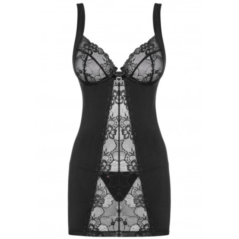 Obsessive Heartine Chemise & Tanga Black L/Xl | Niks.fi verkkokauppa