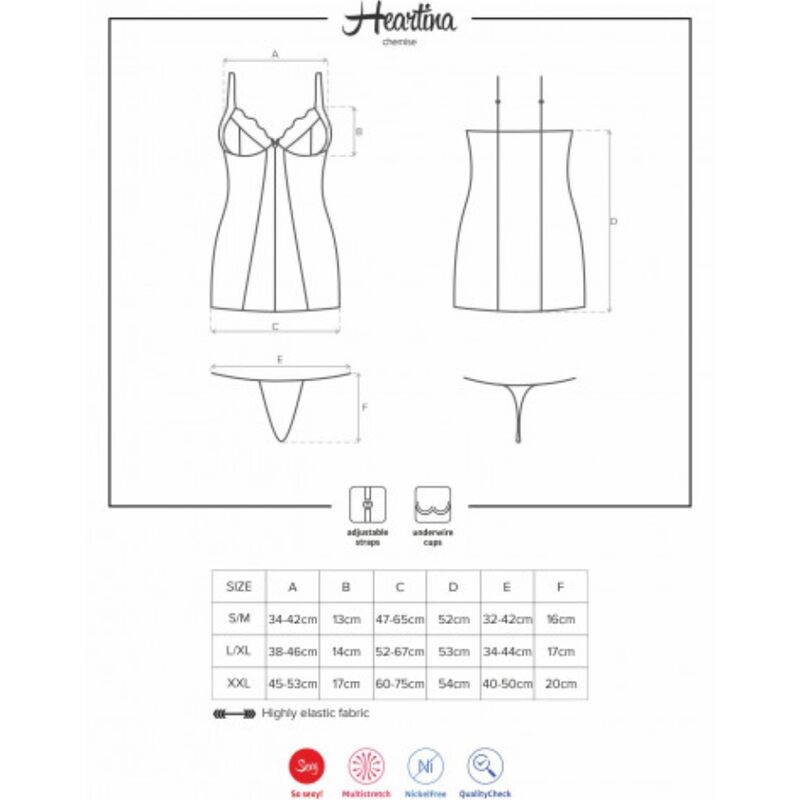 Obsessive Heartine Chemise & Tanga Black L/Xl | Niks.fi verkkokauppa