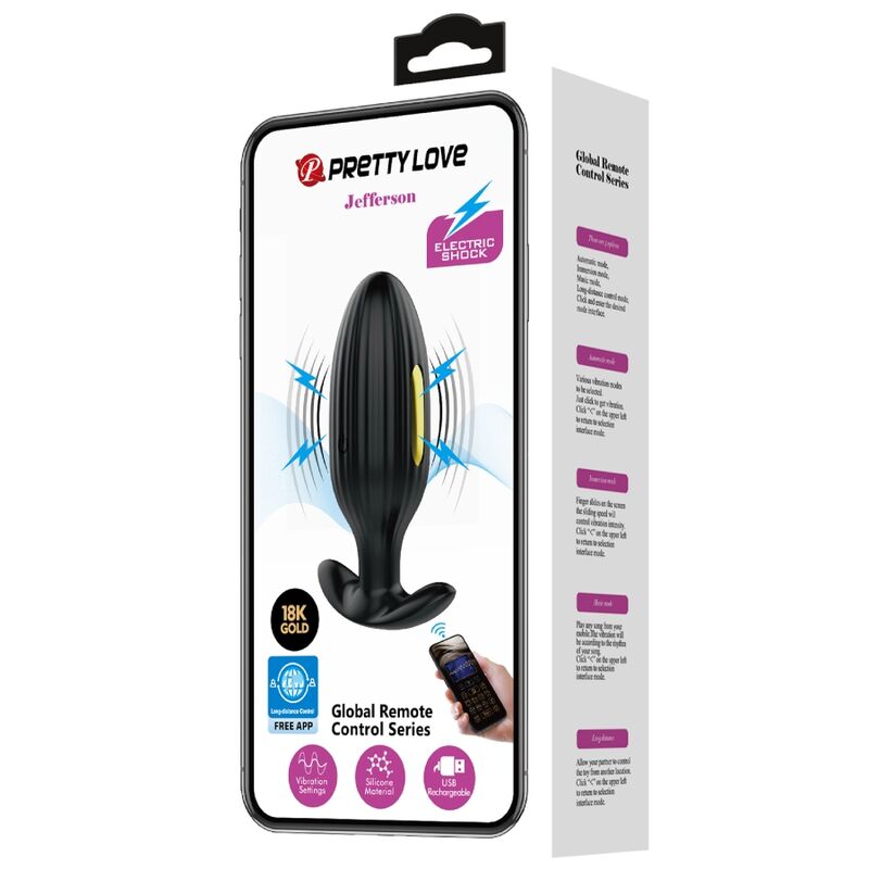 Pretty Love Jefferson App Controlled Anal Plug Black | Niks.fi verkkokauppa