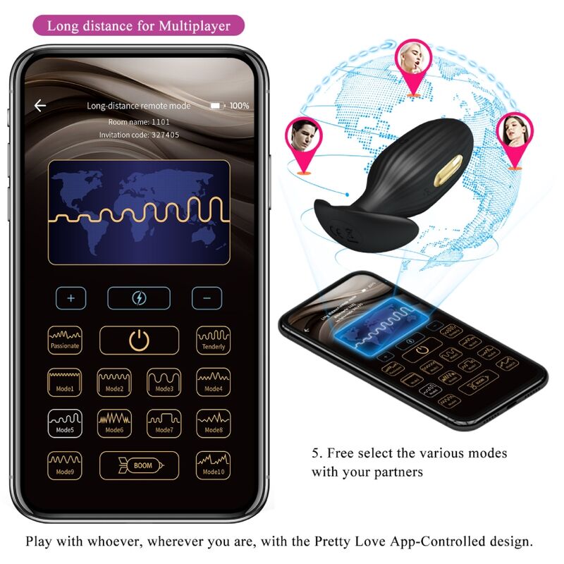 Pretty Love Jefferson App Controlled Anal Plug Black | Niks.fi verkkokauppa