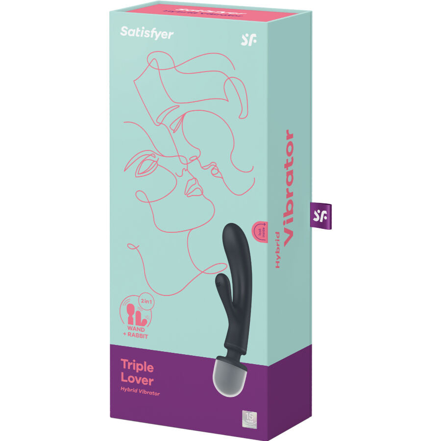 Satisfyer Triple Lover Rabbit Vibrator Massager Grey | Niks.fi verkkokauppa