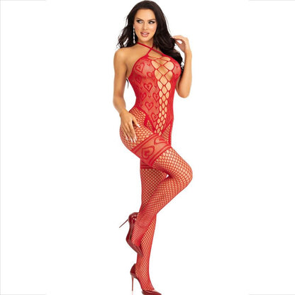 Leg Avenue Bodystocking Neck Halter Red Hearts Red | Niks.fi verkkokauppa