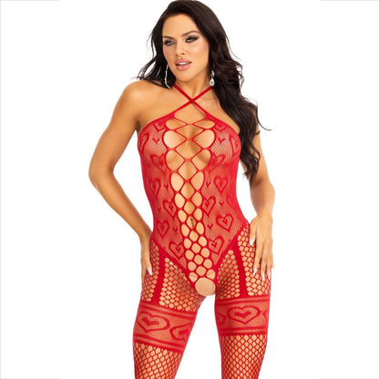 Leg Avenue Bodystocking Neck Halter Red Hearts Red | Niks.fi verkkokauppa