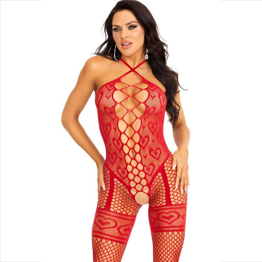 Leg Avenue Bodystocking Neck Halter Red Hearts Red | Niks.fi verkkokauppa