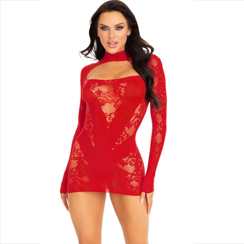 Leg Avenue Mini Dress With Lace Long Sleeve Red | Niks.fi verkkokauppa