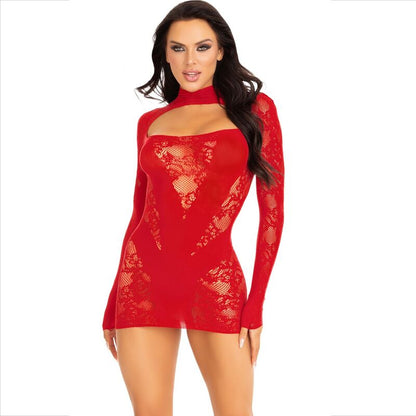 Leg Avenue Mini Dress With Lace Long Sleeve Red | Niks.fi verkkokauppa