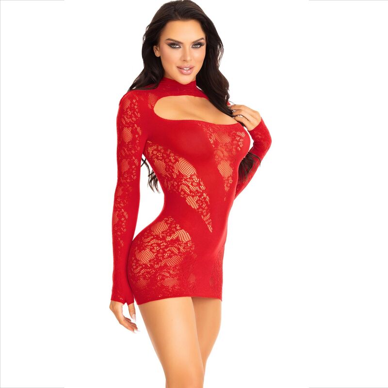 Leg Avenue Mini Dress With Lace Long Sleeve Red | Niks.fi verkkokauppa
