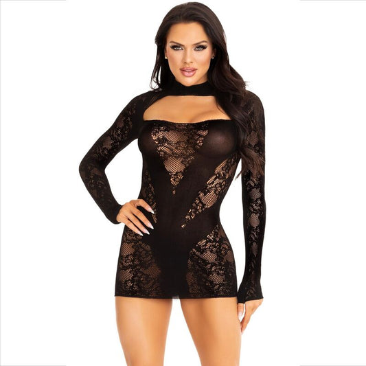 Leg Avenue Mini Dress With Lace Long Sleeve Black | Niks.fi verkkokauppa