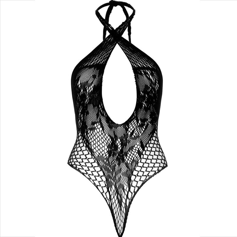 Leg Avenue Teddy Halter With Lace Black | Niks.fi verkkokauppa