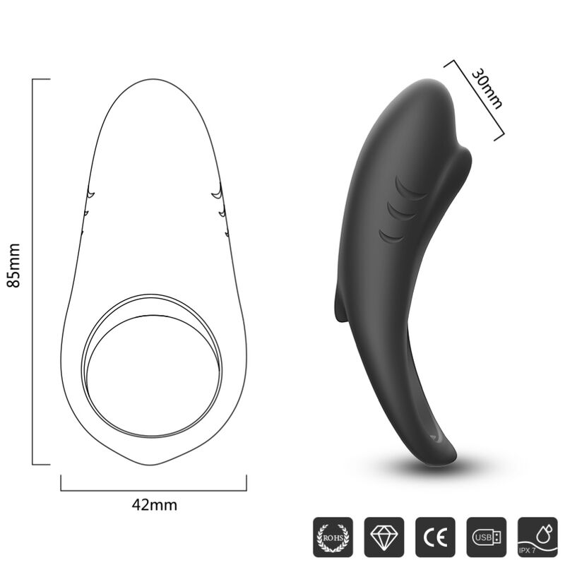 Armony Shark Vibrator Ring For Couples Remote Control Black | Niks.fi verkkokauppa