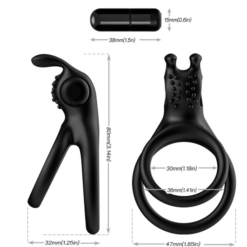 Armony Traveler Double Vibrator Ring For Couples Rabbit Black | Niks.fi verkkokauppa