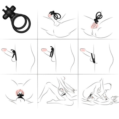 Armony Traveler Double Vibrator Ring For Couples Rabbit Black | Niks.fi verkkokauppa