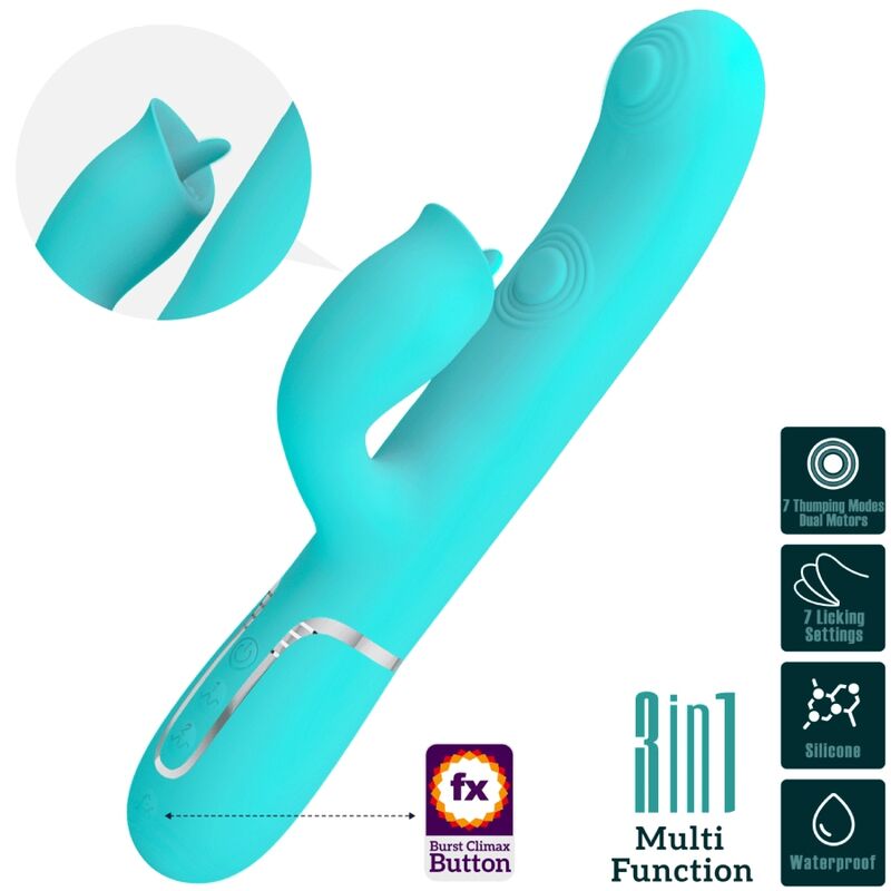 Pretty Loverabbit Vibrator With Licking Aqua Green | Niks.fi verkkokauppa