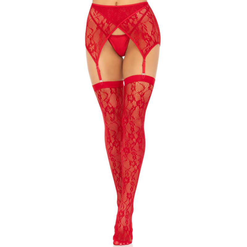 Leg Avenue Lace Thigh Highs & Garterbelt Red | Niks.fi verkkokauppa