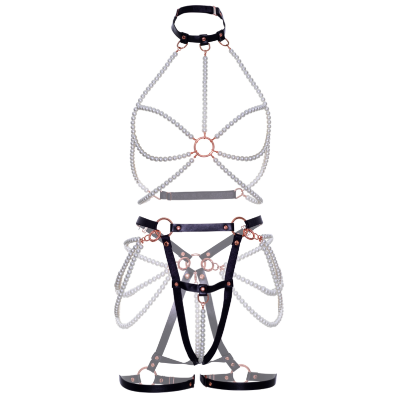 Leg Avenue Harness Bra & Pearl Garter S | Niks.fi verkkokauppa