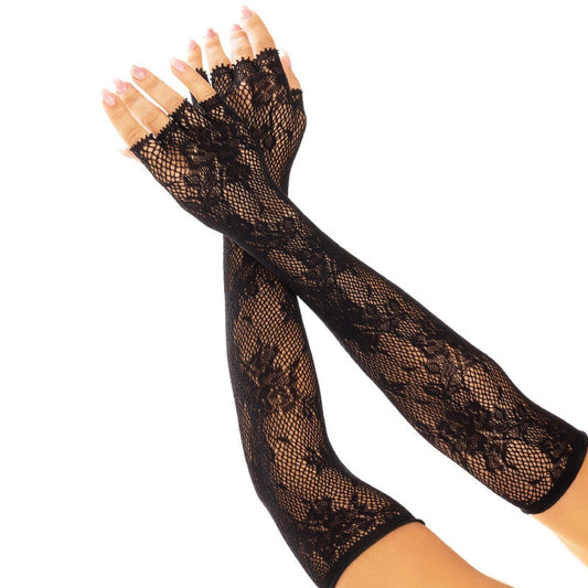 Leg Avenue Floral Network Fingerless Gloves Black | Niks.fi verkkokauppa