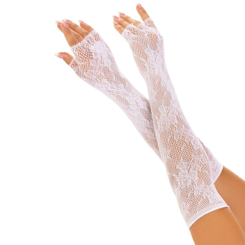 Leg Avenue Floral Network Fingerless Gloves White | Niks.fi verkkokauppa
