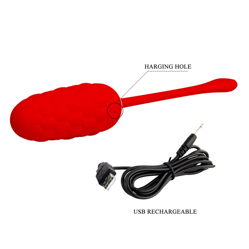 Pretty Love Vibrating Egg With Red Rechargeable Marine Texture | Niks.fi verkkokauppa