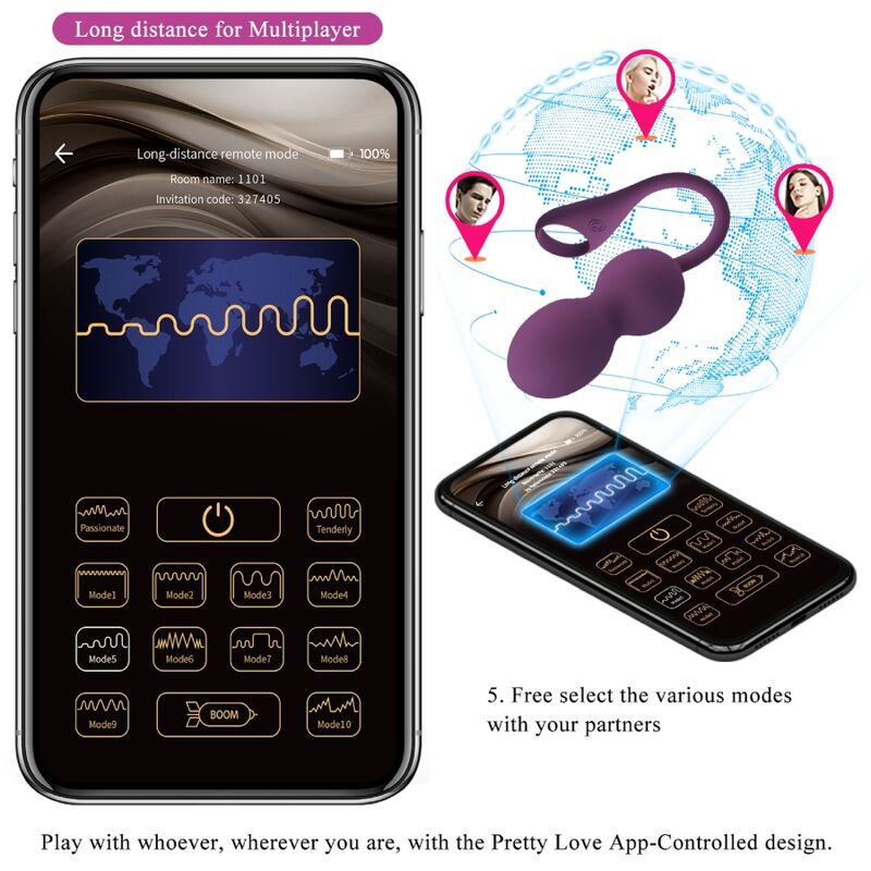 Pretty Love Elvira Kegel Balls App Remote Control Purple | Niks.fi verkkokauppa