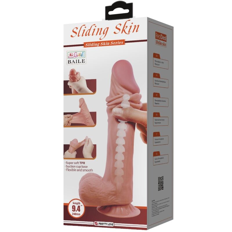 Pretty Love Sliding Skin Series Realistic Dildo With Sliding Skin Suction Cup Brown 24 Cm | Niks.fi verkkokauppa