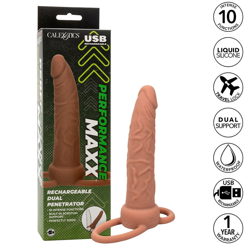 Calexotics Performance Maxx Rechargable Dual Penetrator Brown Skin | Niks.fi verkkokauppa