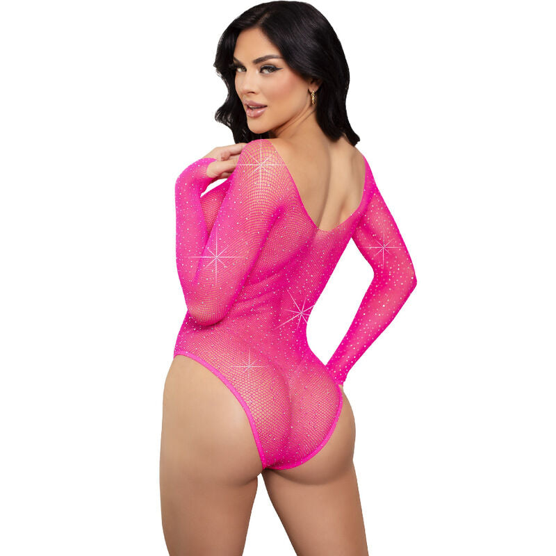 Leg Avenue Crystalized Long Sleeve Bodysuit Fuchsia | Niks.fi verkkokauppa