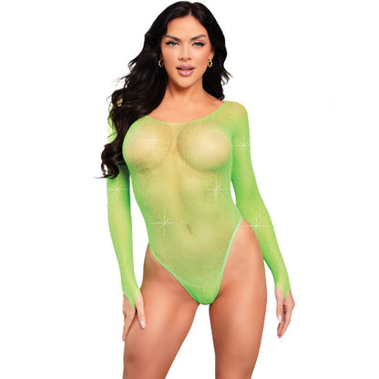 Leg Avenue Crystalized Long Sleeve Bodysuit Green | Niks.fi verkkokauppa