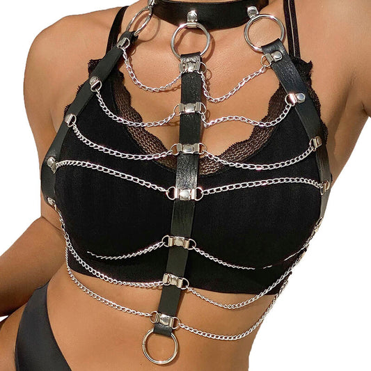 Subblime Chest Harness Leather Chains Black One Size | Niks.fi verkkokauppa