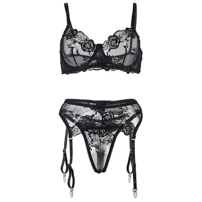 Subblimeset Of 3 Pieces Bra + Thong + Garter Floral Print Black L/Xl | Niks.fi verkkokauppa