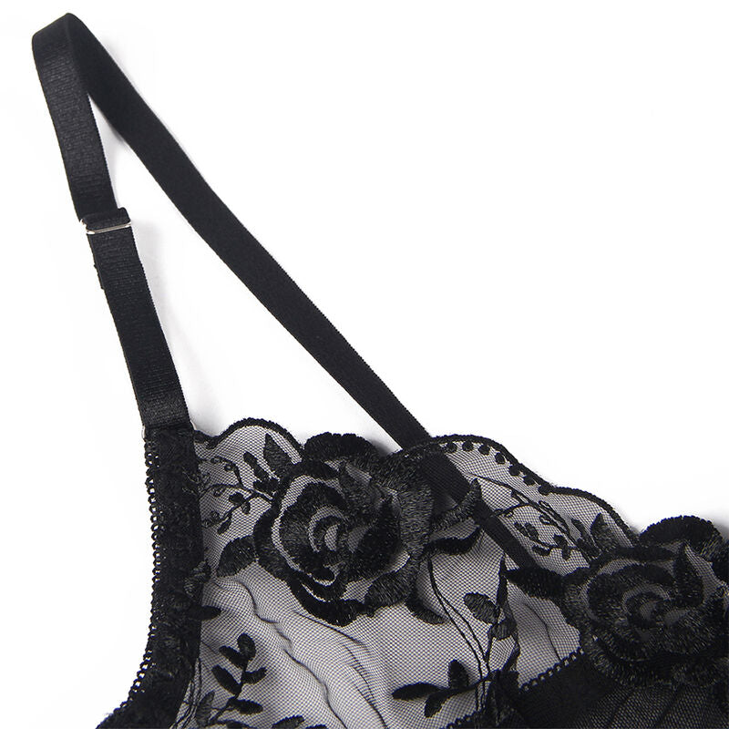 Subblimeset Of 3 Pieces Bra + Thong + Garter Floral Print Black L/Xl | Niks.fi verkkokauppa