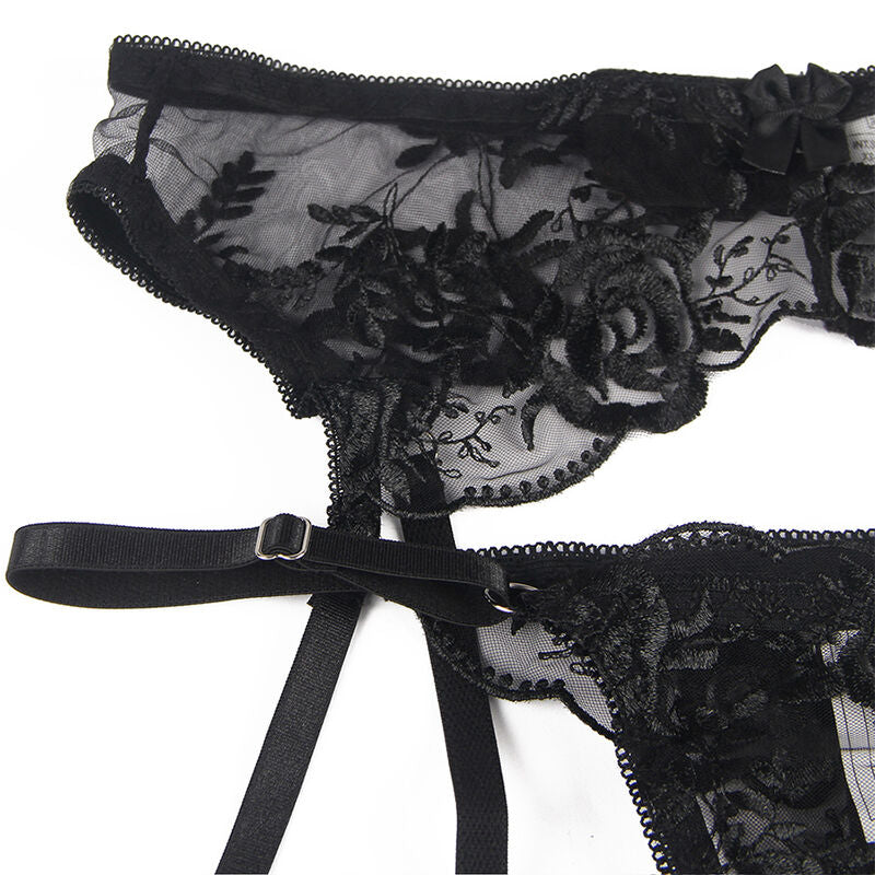 Subblimeset Of 3 Pieces Bra + Thong + Garter Floral Print Black L/Xl | Niks.fi verkkokauppa