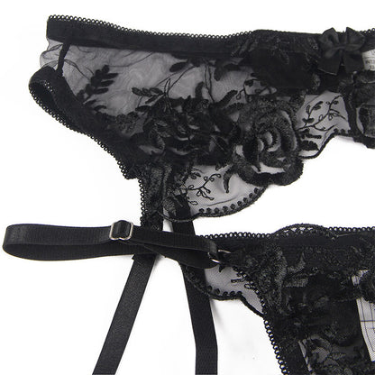 Subblimeset Of 3 Pieces Bra + Thong + Garter Floral Print Black L/Xl | Niks.fi verkkokauppa