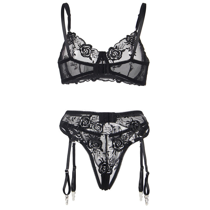Subblimeset Of 3 Pieces Bra + Thong + Garter Floral Print Black L/Xl | Niks.fi verkkokauppa