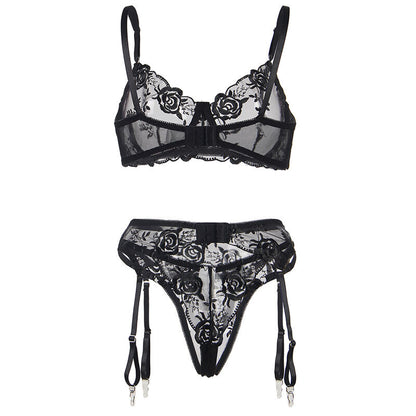 Subblimeset Of 3 Pieces Bra + Thong + Garter Floral Print Black L/Xl | Niks.fi verkkokauppa