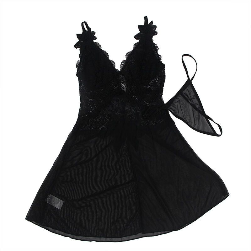 Subblime Babydoll Tulle Fabric With Lace And Flower Detail Black L/Xl | Niks.fi verkkokauppa