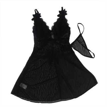Subblime Babydoll Tulle Fabric With Lace And Flower Detail Black L/Xl | Niks.fi verkkokauppa