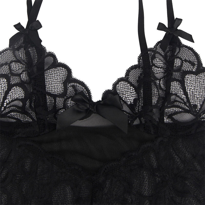 Subblime Babydoll With Adjustable Straps And Transparent Lace Floral Print Black S/M | Niks.fi verkkokauppa