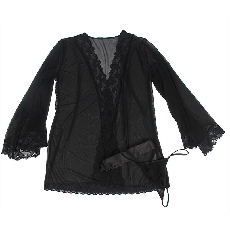 Subblime Transparent Fabric Robe With Lace Detail Black L/Xl | Niks.fi verkkokauppa