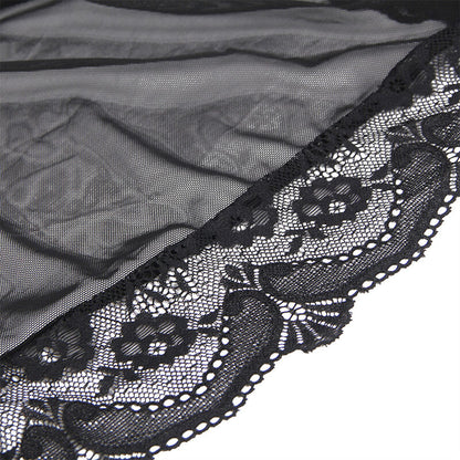 Subblime Transparent Fabric Robe With Lace Detail Black L/Xl | Niks.fi verkkokauppa