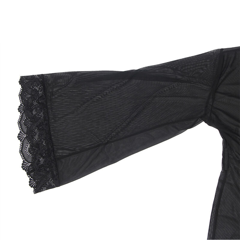 Subblime Transparent Fabric Robe With Lace Detail Black L/Xl | Niks.fi verkkokauppa