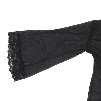 Subblime Transparent Fabric Robe With Lace Detail Black L/Xl | Niks.fi verkkokauppa
