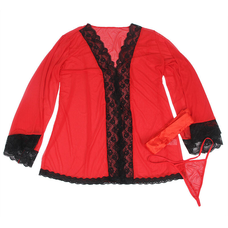 Subblime Transparent Fabric Robe With Lace Detail Red S/M | Niks.fi verkkokauppa