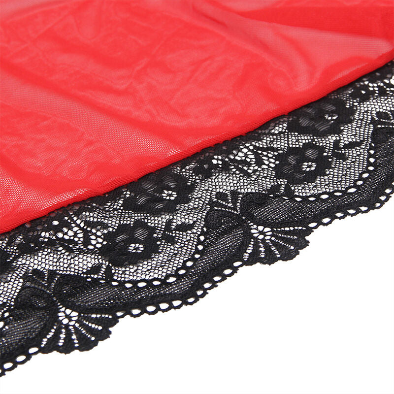 Subblime Transparent Fabric Robe With Lace Detail Red S/M | Niks.fi verkkokauppa